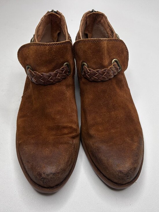 Born Shoes - BORN Boots Womens 10 M Sylvia Braided Buckle Strap Back Zip Bootie F13726 Brown